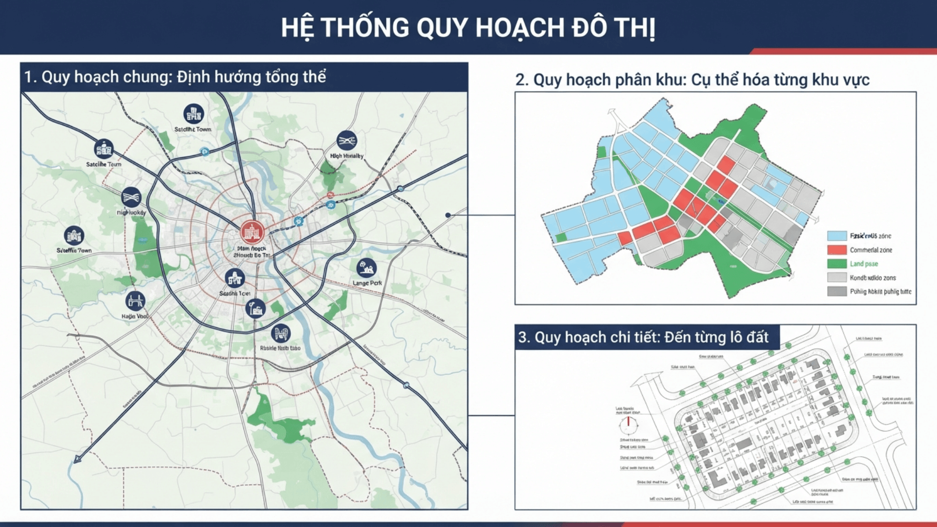 Cấu tr&uacute;c 3 cấp độ từ tổng thể đến chi tiết của hệ thống quy hoạch đ&ocirc; thị v&agrave; n&ocirc;ng th&ocirc;n theo Luật mới